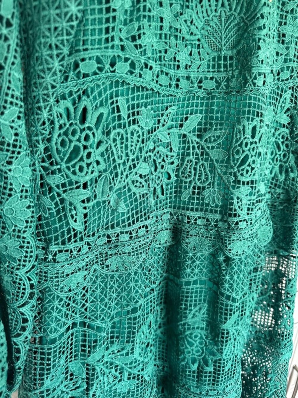 Farm Rio M Dark Guipure Lace Emerald Green Long Sleeve Maxi Dress - Picture 15 of 15